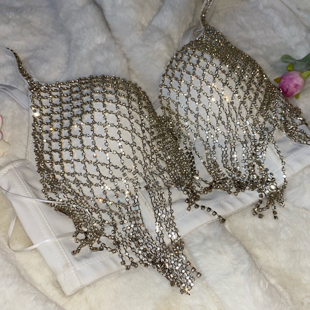 Crystal jewel embedded bra crop top sexy